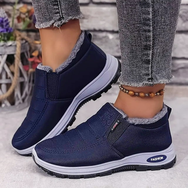 Women's Warm Sheepskin-Lined Boots Ladies Winter Ankle Slip on Short