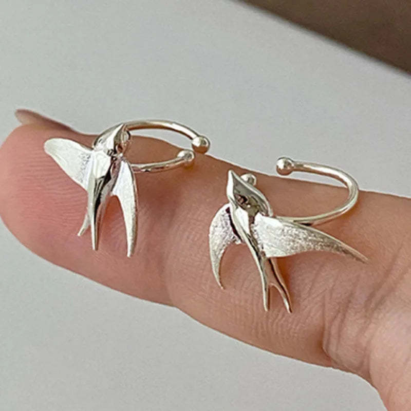 Beautiful Silver Swallow Bird Clip-On Earrings