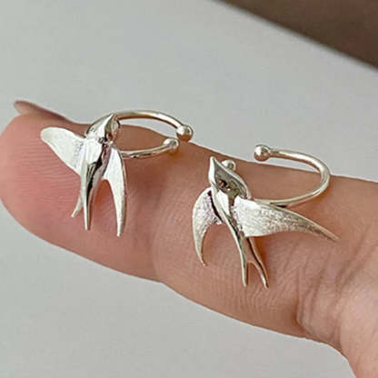Beautiful Silver Swallow Bird Clip-On Earrings