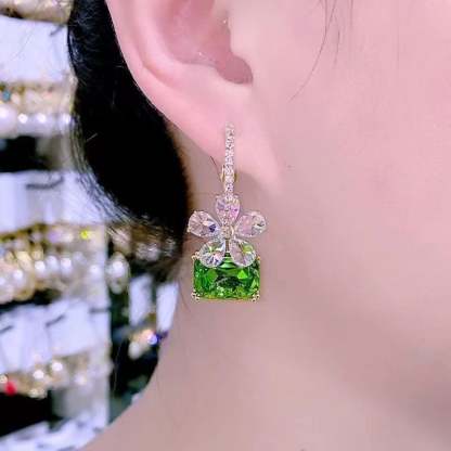 Green Flower Crystal Earrings