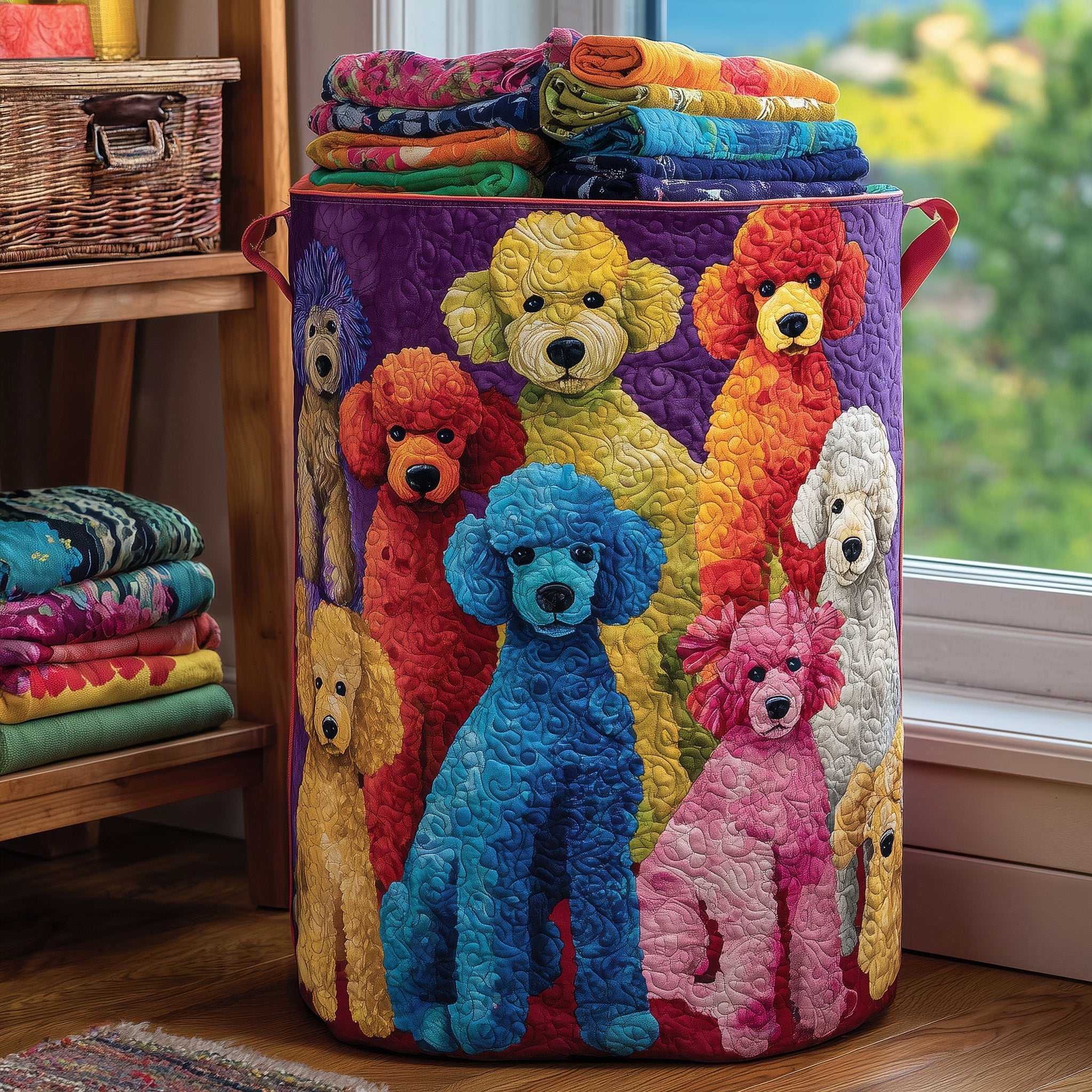 Playful Poodle Quilted Laundry Basket GFTONL5922