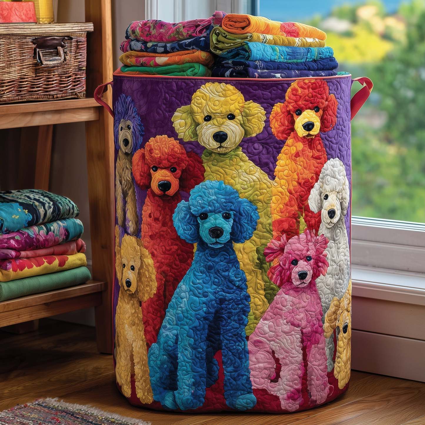 Playful Poodle Quilted Laundry Basket GFTONL5922
