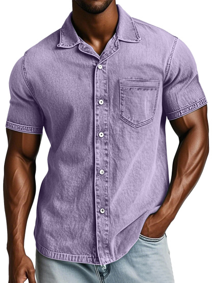Men's Retro Solid Color Loose Lapel Short-sleeved Shirt