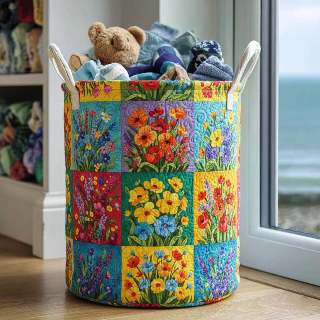 Flower Patchwork Quilted Laundry Basket GFTOTG2450
