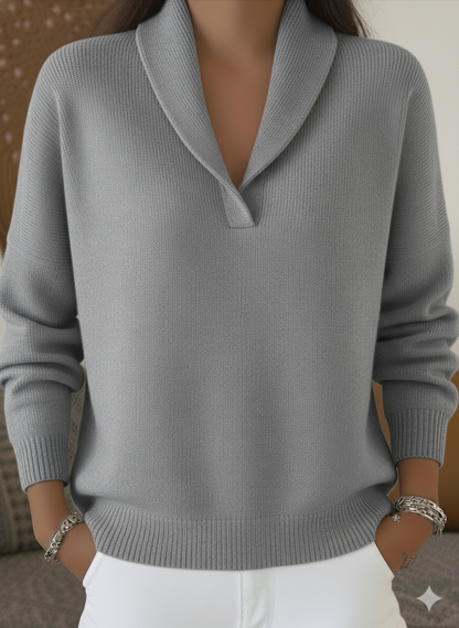 Elegant 80s Shawl Collar Solid Color Pullover Sweater Top