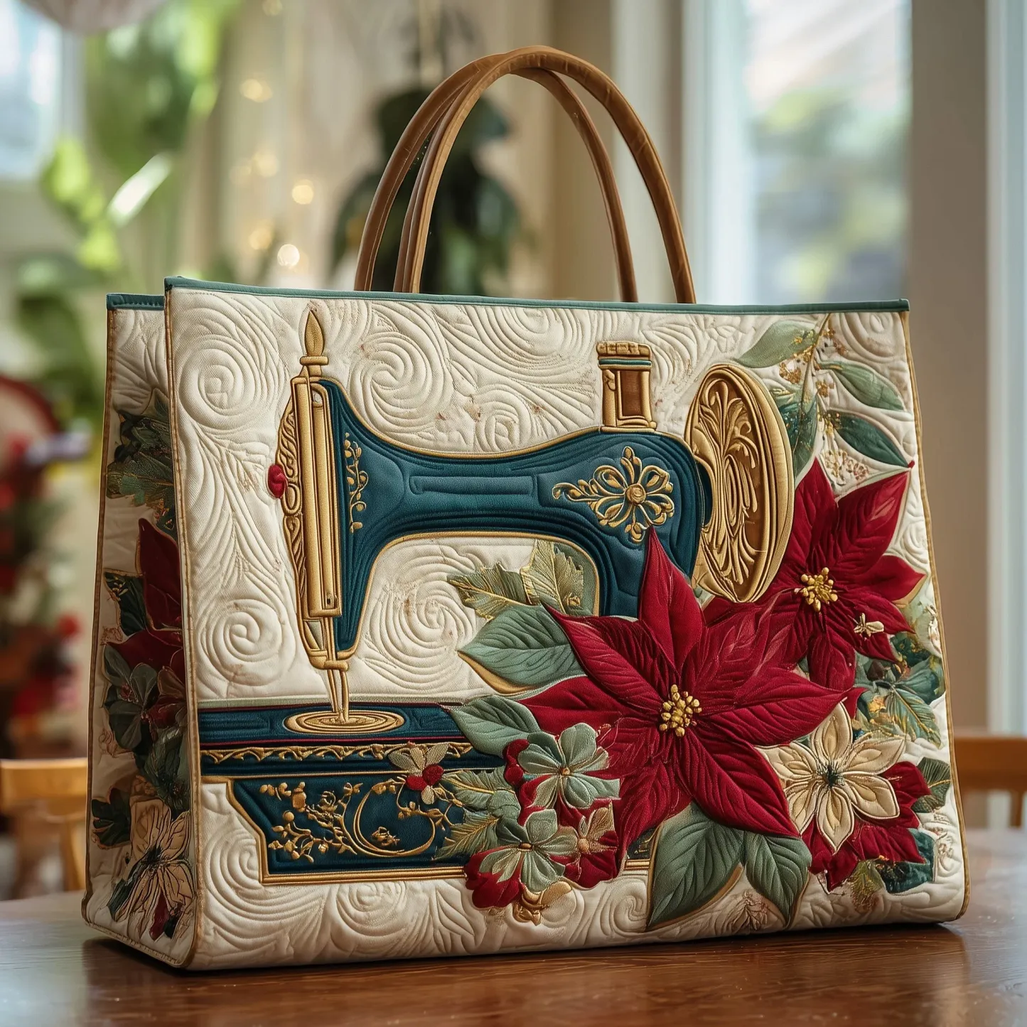 🔥Handmade Artistic Sewing Machine Quilted Tote Bag