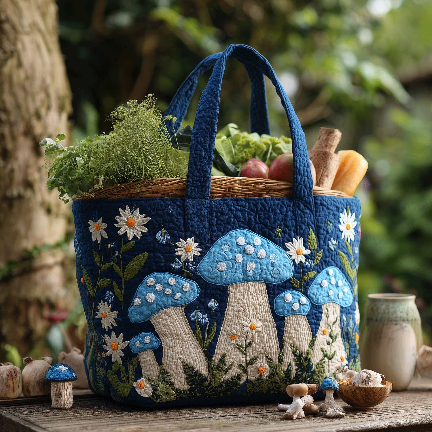 Wild mushroom quilted tote bag