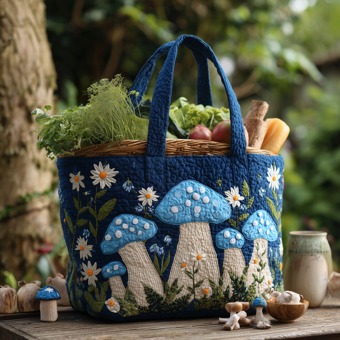 Wild mushroom quilted tote bag