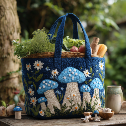 Wild mushroom quilted tote bag