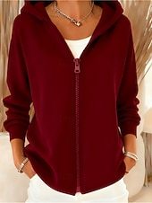 Women's zip-up hooded sweatshirt, simple and elegant, warm and stylish.