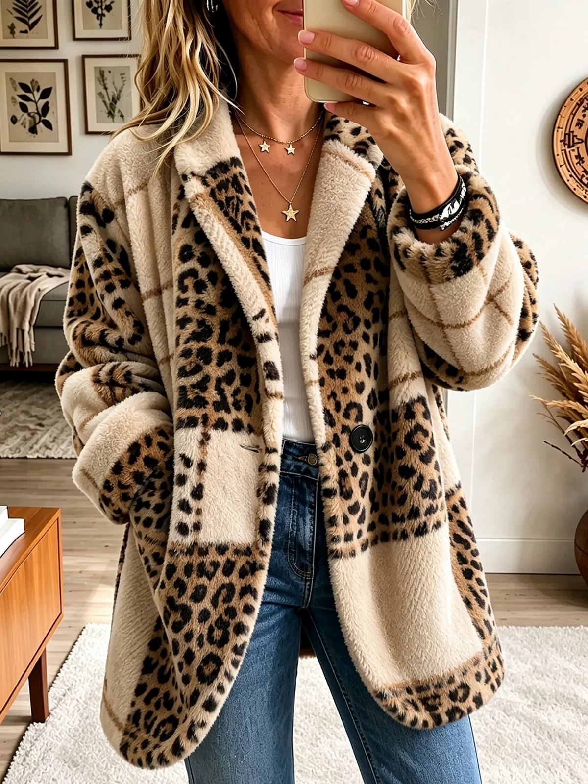 Vibrant Plaid Fuzzy Fleece Jacket