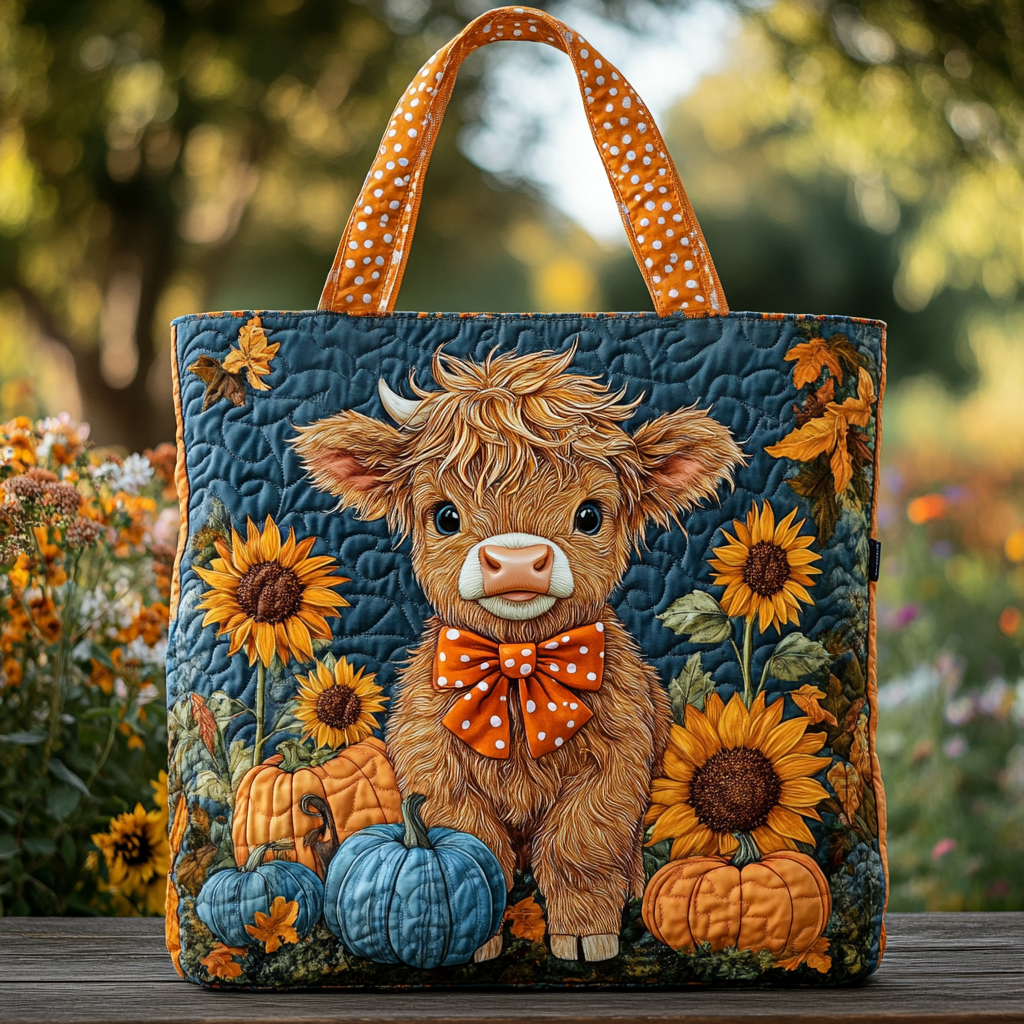 Highland Cow Delight Quilted Tote Bag