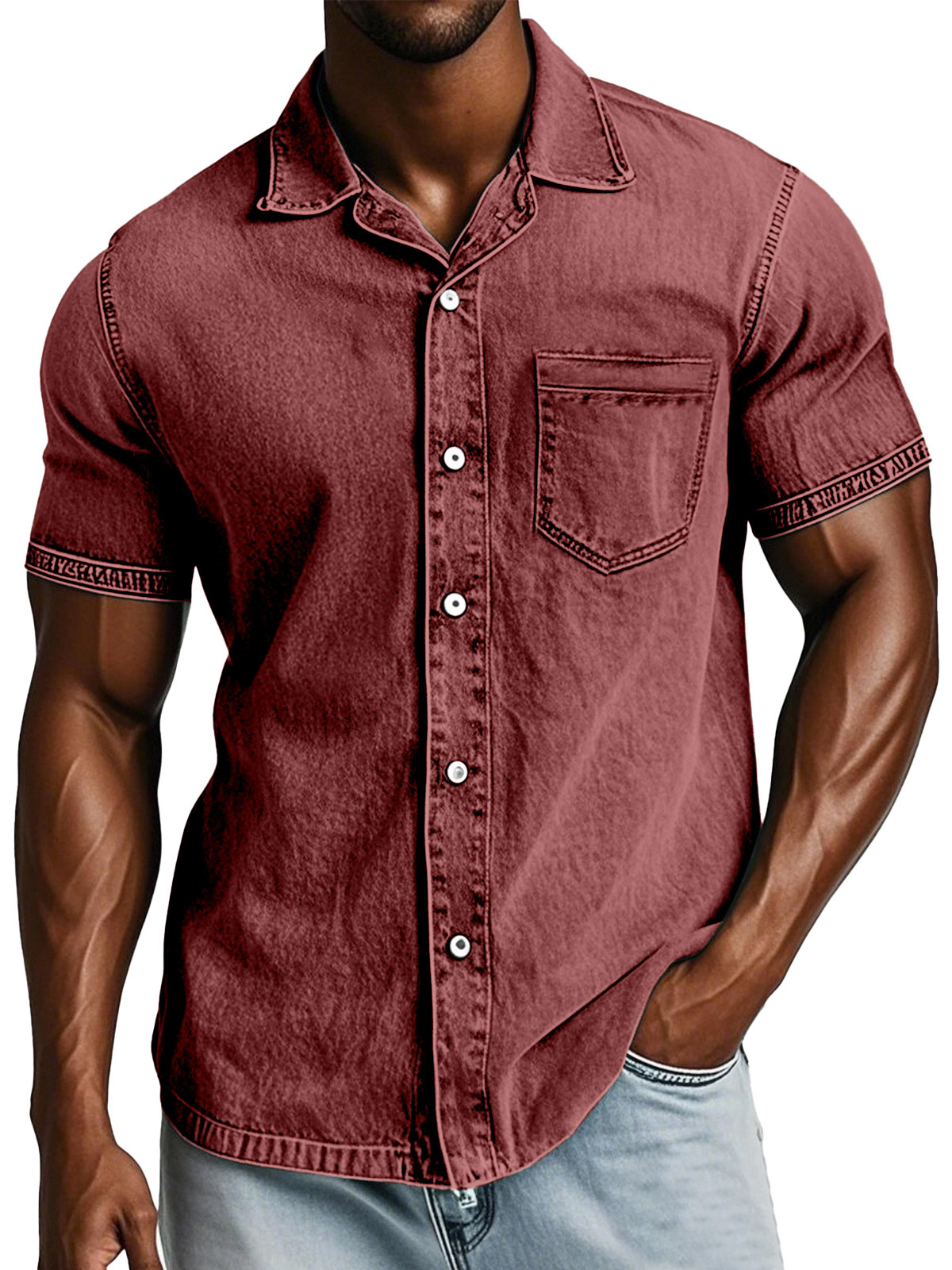 Men's Retro Solid Color Loose Lapel Short-sleeved Shirt