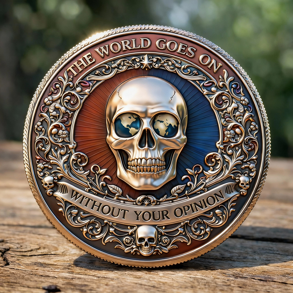 Watching the World Unimpressed Skull Challenge Coin
