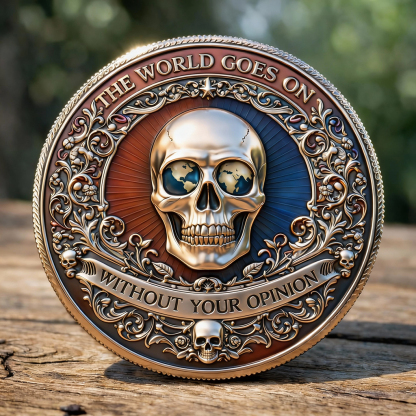 Watching the World Unimpressed Skull Challenge Coin