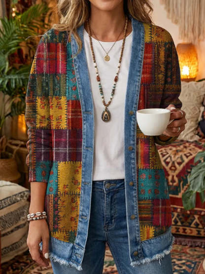 New arrival! 🔥 Women's elegant, slim-fit denim jacket with a vintage floral pattern.