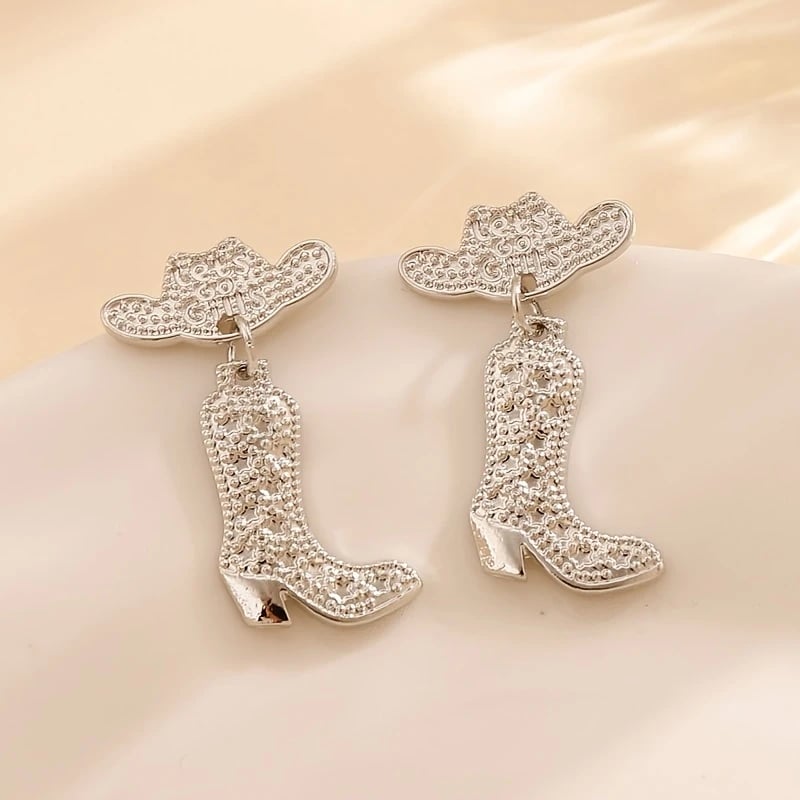 🤠 Fashion Retro Western Cowboy Boots and Hat Shaped Earrings👢