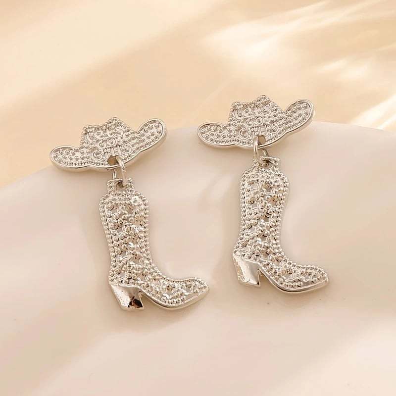 🤠 Fashion Retro Western Cowboy Boots and Hat Shaped Earrings👢