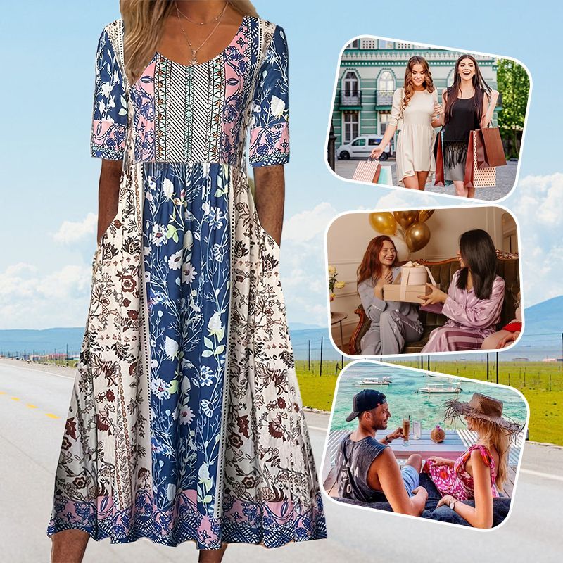 🌸 Women's elegant dress with a boho print