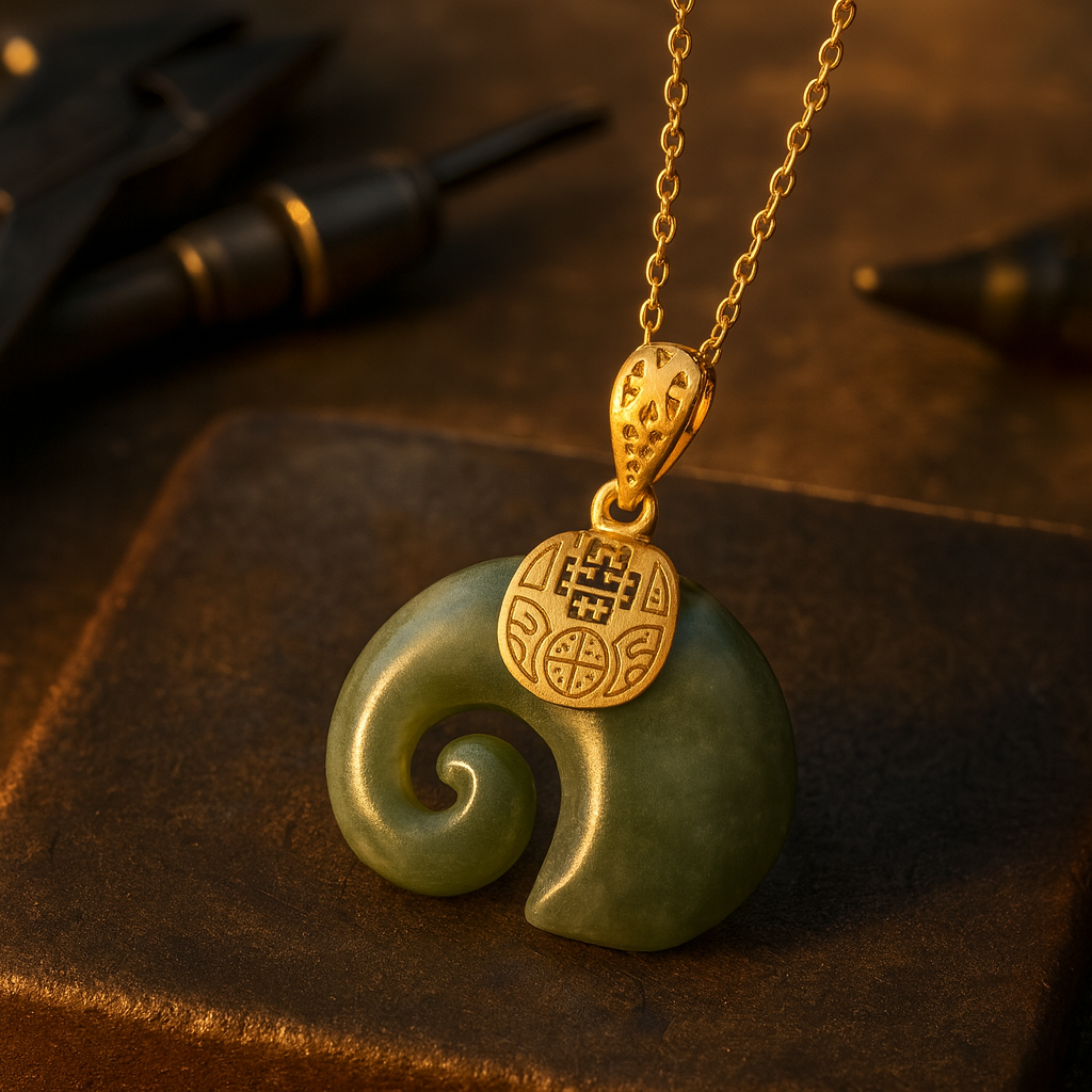 Hetian Jade Elephant Pendant Necklace – 18K Gold Plated Chain for Wome