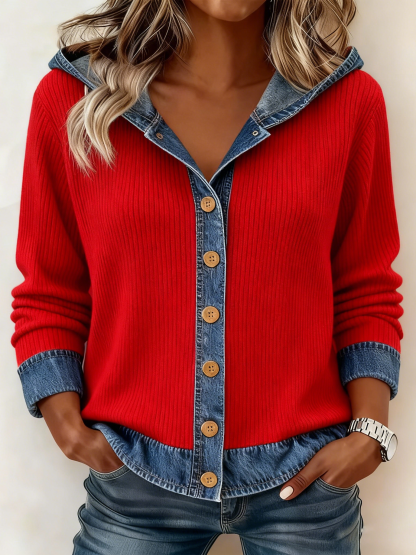 Clearance Sale! 🔥 Women's Cashmere Knit Denim Hooded Cardigan
