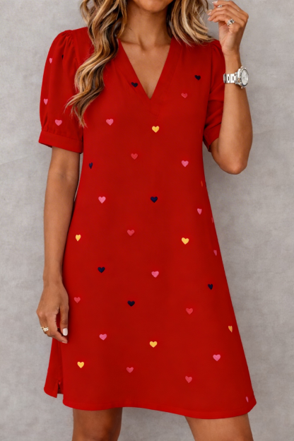 New Arrival 🔥 Women's Casual V-Neck Dress with Heart Print