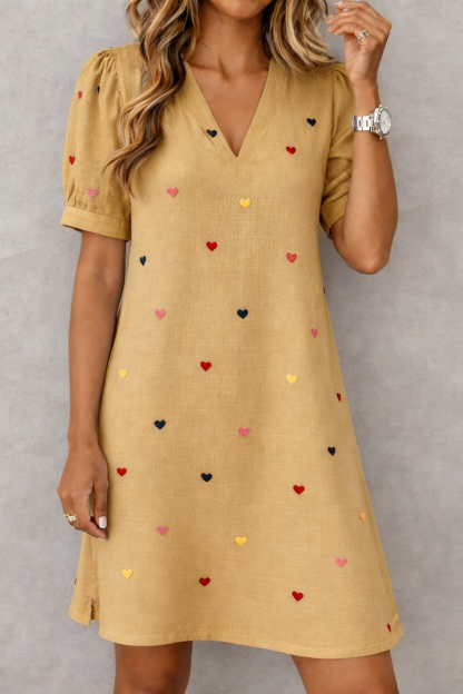 New Arrival 🔥 Women's Casual V-Neck Dress with Heart Print