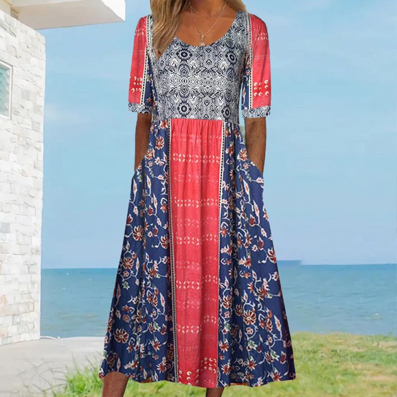 🌸 Women's elegant dress with a boho print