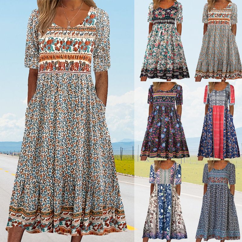 🌸 Women's elegant dress with a boho print