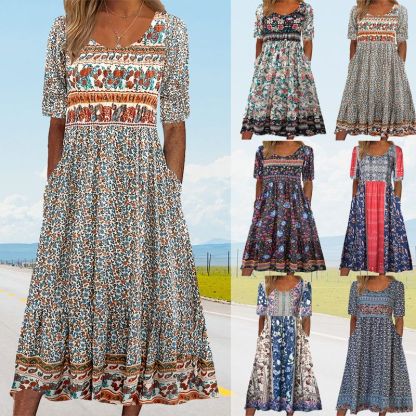 🌸 Women's elegant dress with a boho print