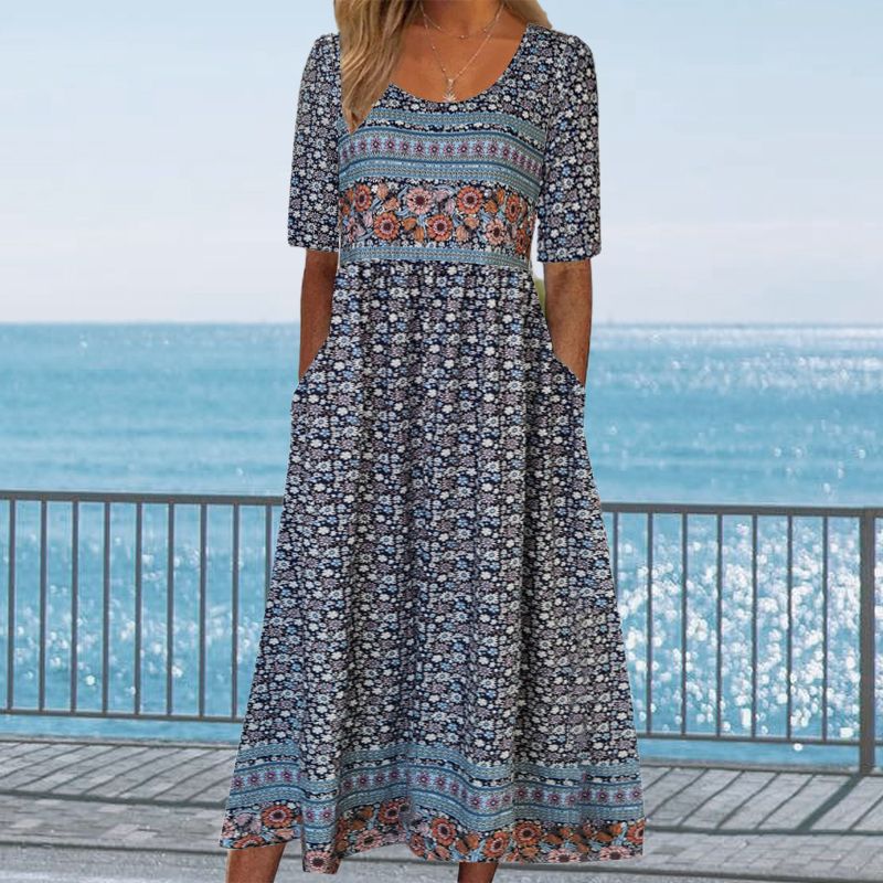 🌸 Women's elegant dress with a boho print