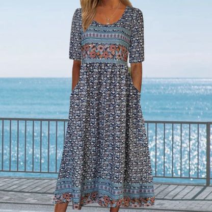 🌸 Women's elegant dress with a boho print