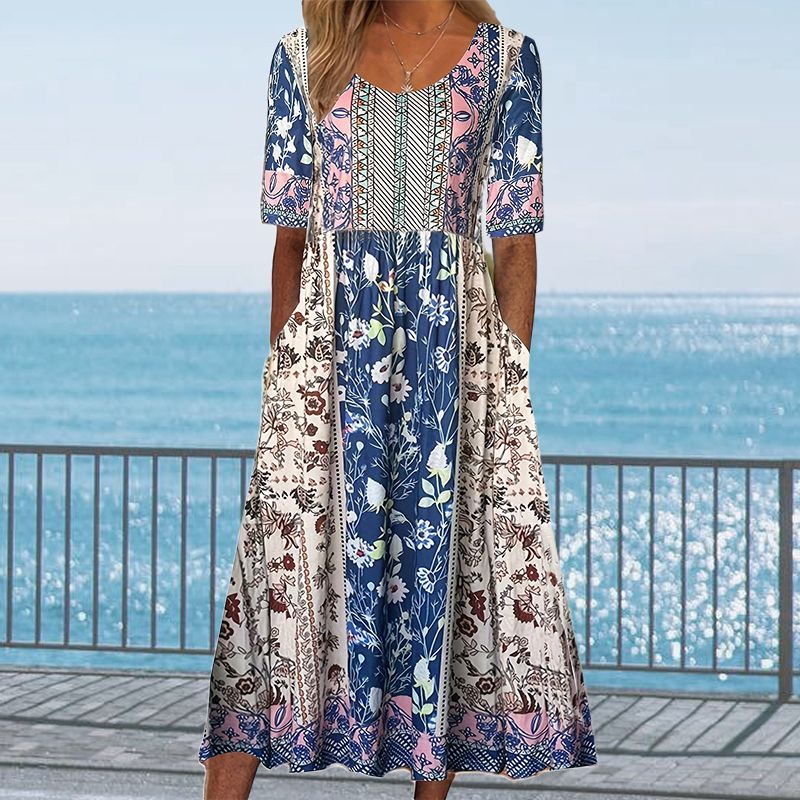 🌸 Women's elegant dress with a boho print