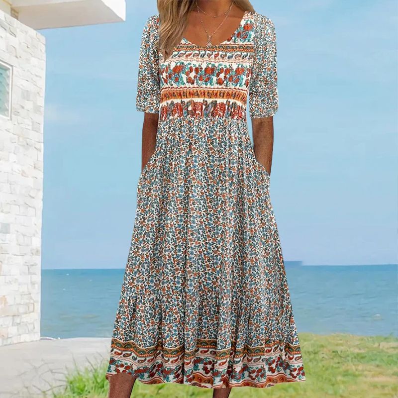🌸 Women's elegant dress with a boho print