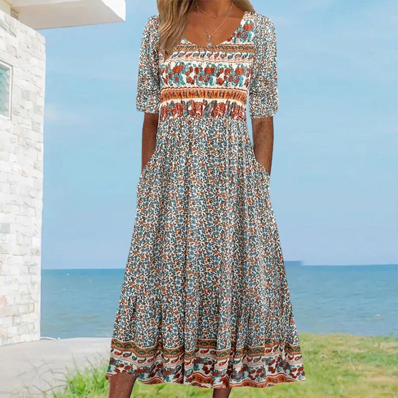 🌸 Women's elegant dress with a boho print