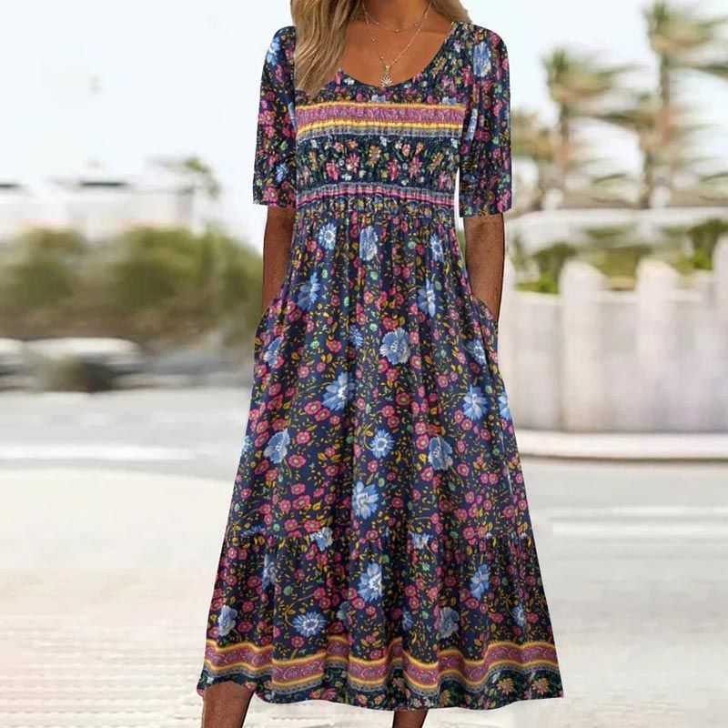 🌸 Women's elegant dress with a boho print