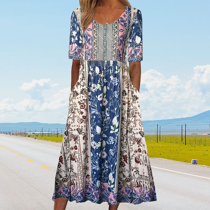 🌸 Women's elegant dress with a boho print