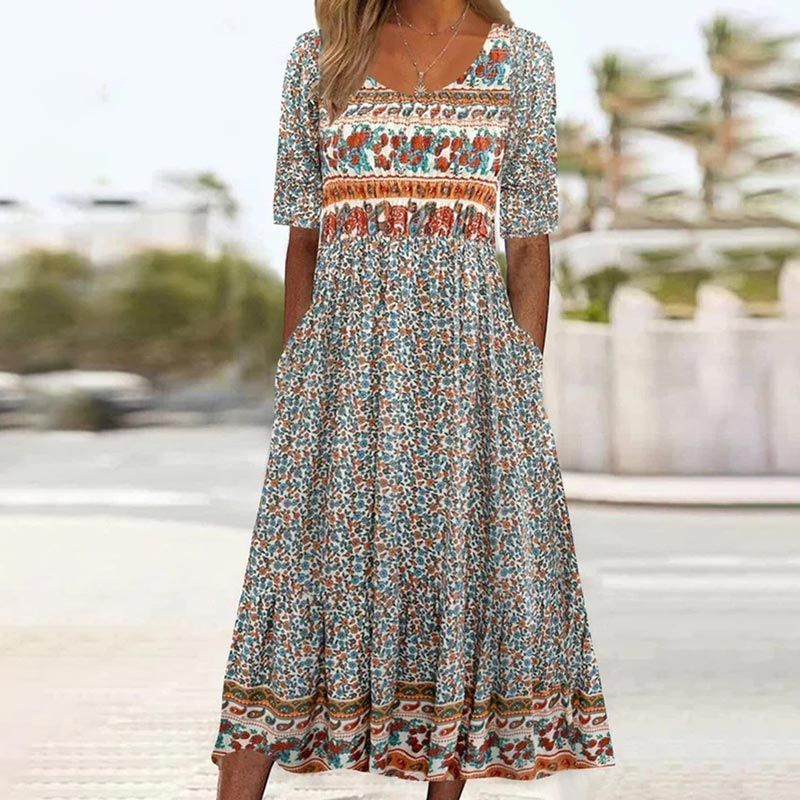 🌸 Women's elegant dress with a boho print