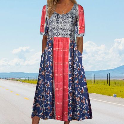 🌸 Women's elegant dress with a boho print