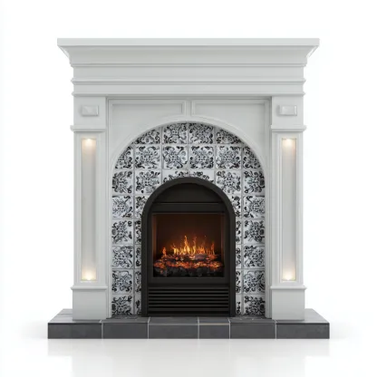 Camino elettrico in ceramica e legno 130x45x115 cm - bianco-grigio - stile classico-Hutete