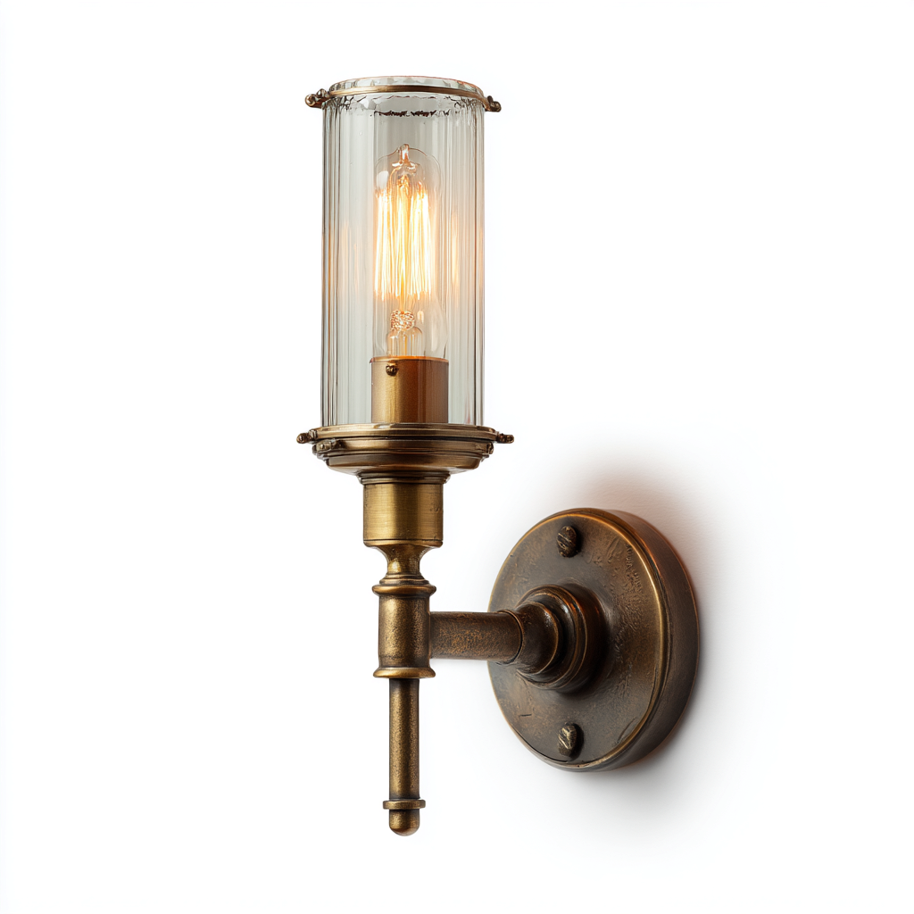 Applique in metallo e vetro - 14x18x32 cm - marrone - stile industrial vintage-Hutete