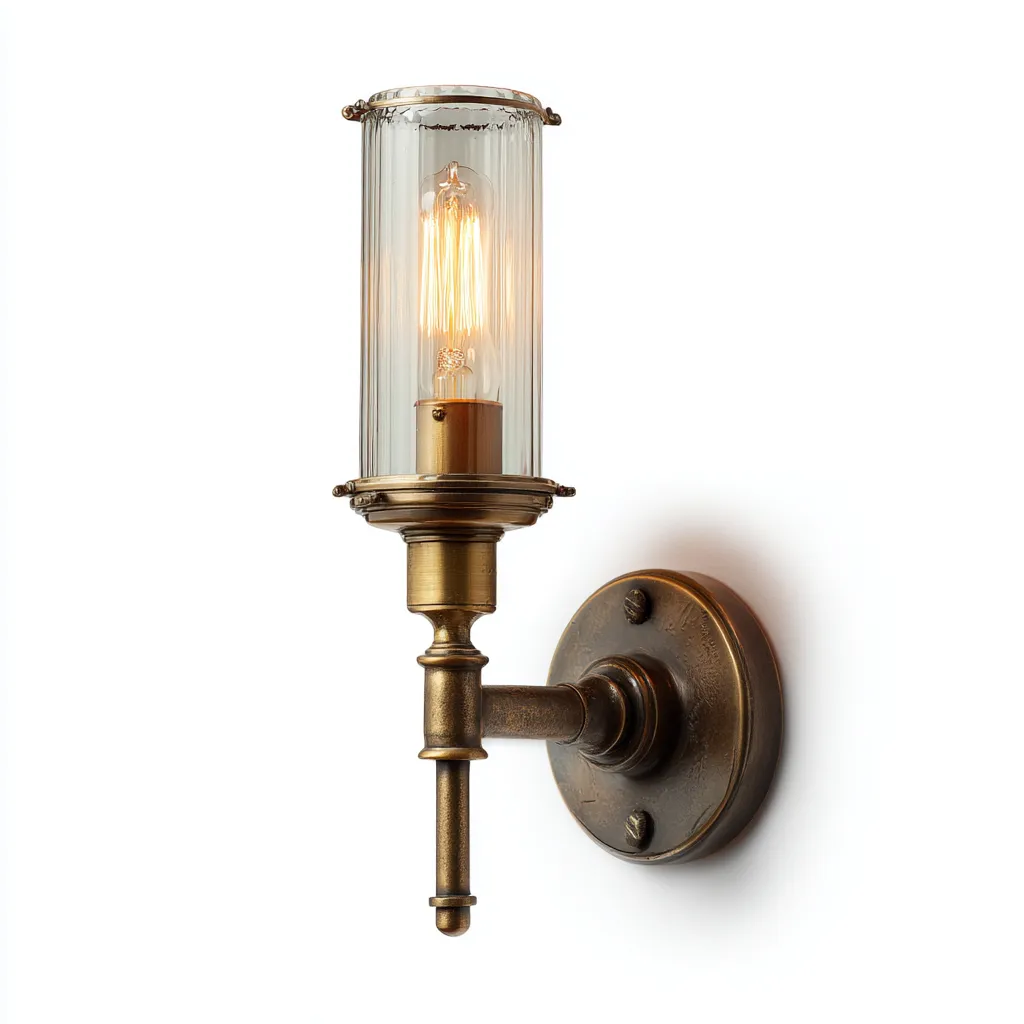 Applique in metallo e vetro - 14x18x32 cm - marrone - stile industrial vintage-Hutete