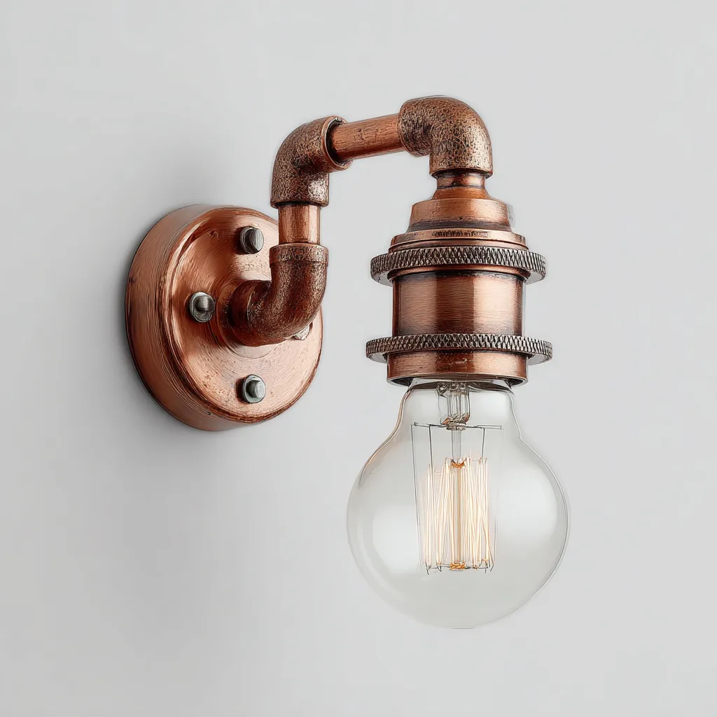 Applique in metallo e vetro - 14x18x25 cm - rame - stile industrial vintage-Hutete