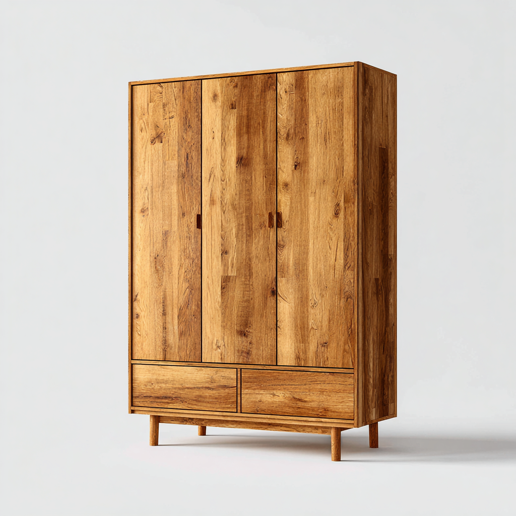 Armadio in rovere massello 165x60x210 cm - legno naturale - con spazi di archiviazione e design moderno-Hutete