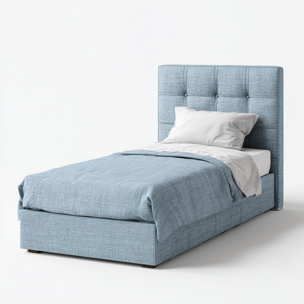 Letto singolo imbottito in tessuto 200x100x115 cm - azzurro - design moderno con testiera trapuntata-Hutete