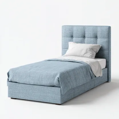 Letto singolo imbottito in tessuto 200x100x115 cm - azzurro - design moderno con testiera trapuntata-Hutete