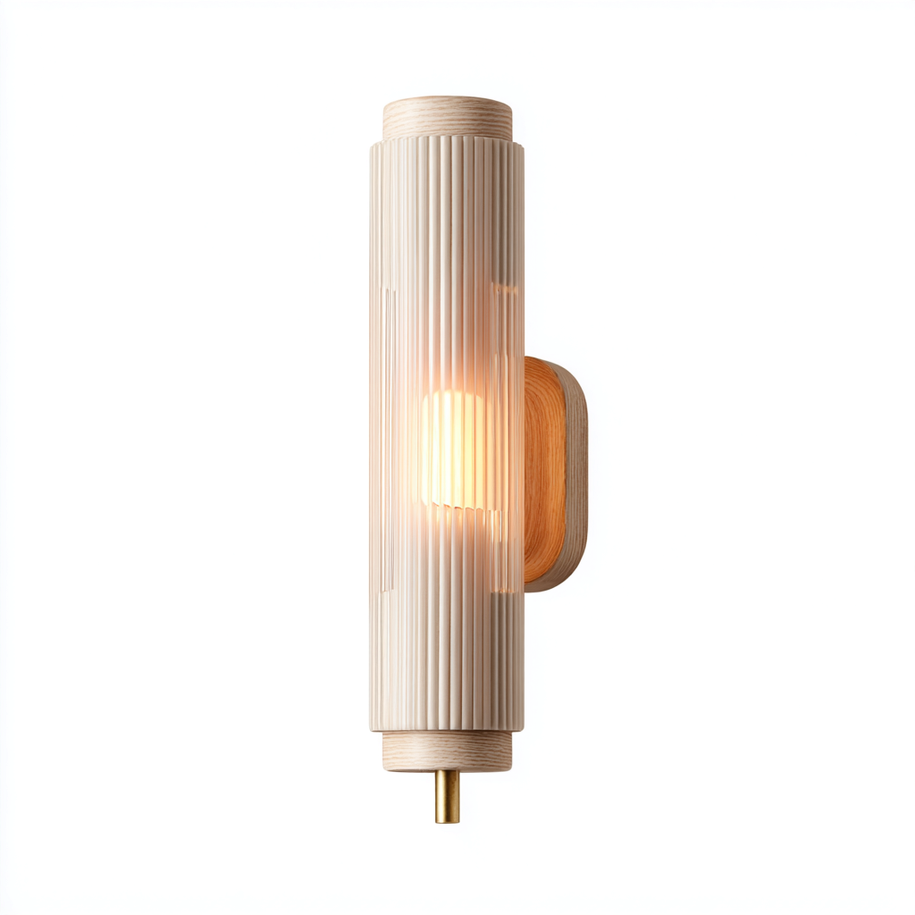 Applique in legno e metallo - 11x9x33 cm - beige - stile moderno naturale-Hutete