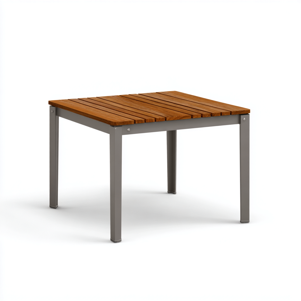 Tavolo da giardino in metallo e legno 80x80x75 cm - marrone-argento - design moderno-Hutete