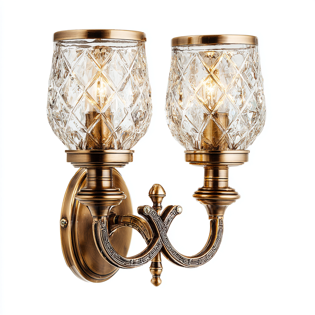 Applique doppia in metallo e vetro - 27x18x34 cm - marrone - stile classico elegante-Hutete