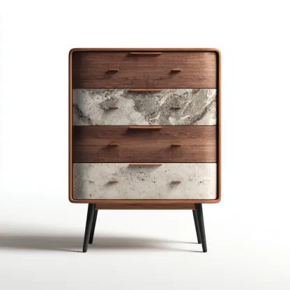 Cassettiera in legno e marmo sintetico 70x45x100 cm - marrone-grigio - stile moderno industriale-Hutete